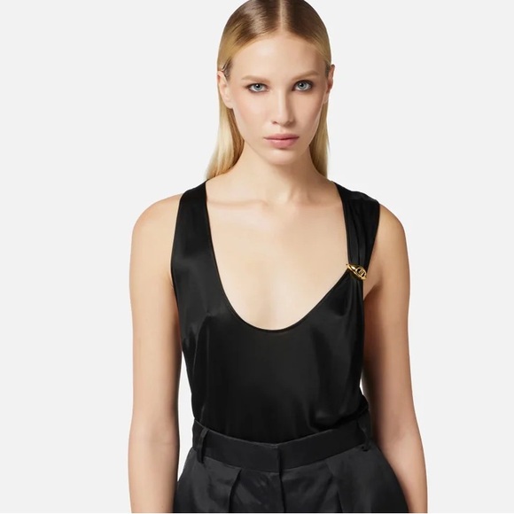 Black Jersey Top w/ Gold Embellishment